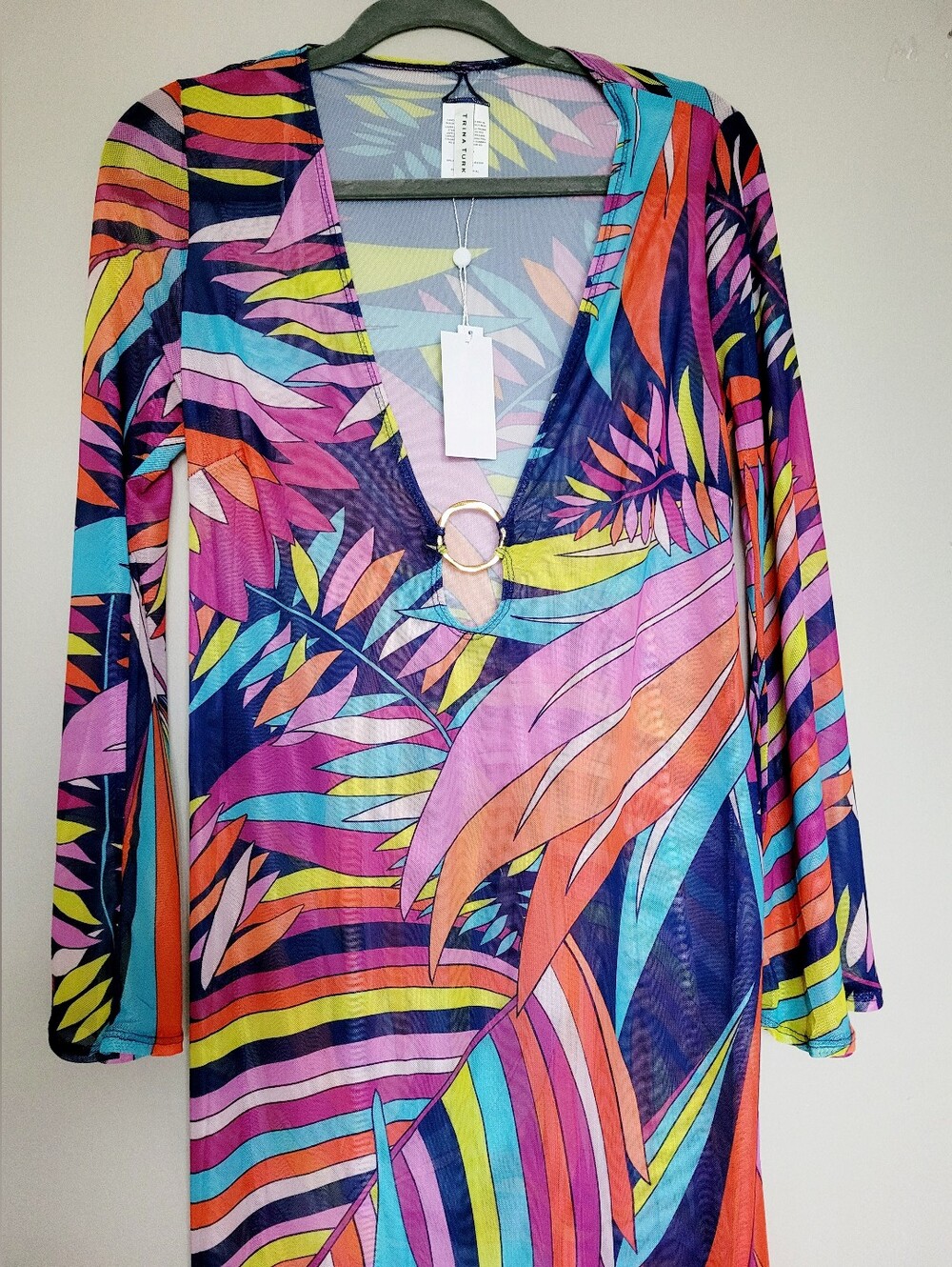 Trina Turk Maxi Sheer V-Neck Beach Dress in Multicolor NEW W TAG $178 Small - Picture 4 of 16